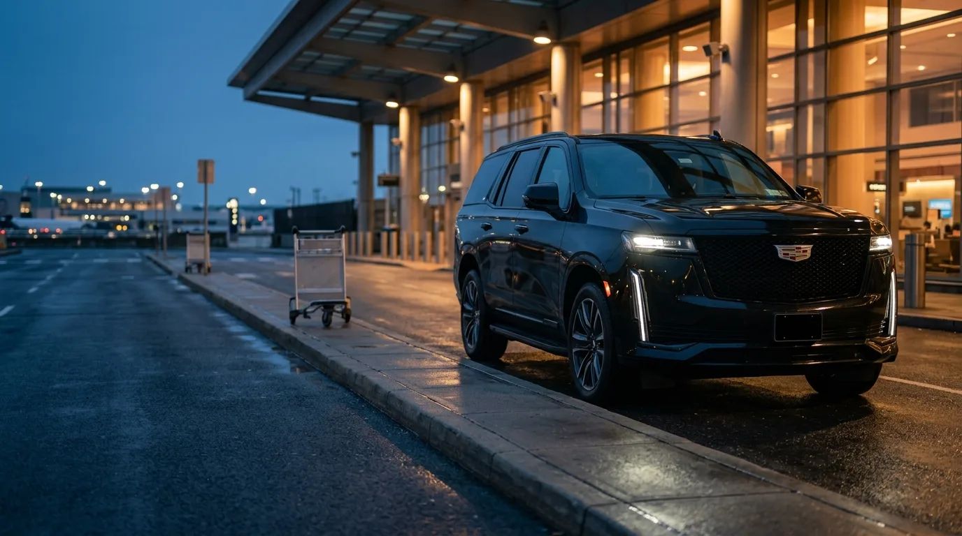 A chauffeur waiting in an airport arrivals hall.